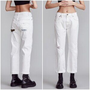 NWOT R13 High Waist Ripped Boyfriend Jeans in Nollie White Italy size 27 Grunge